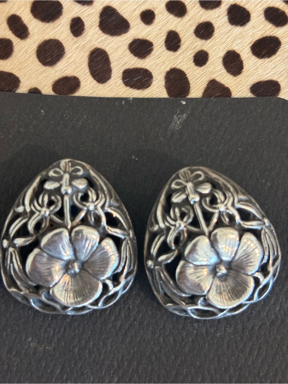 Vintage Danecraft Floral Filigree Sterling Silver Teardrop Clip Earrings